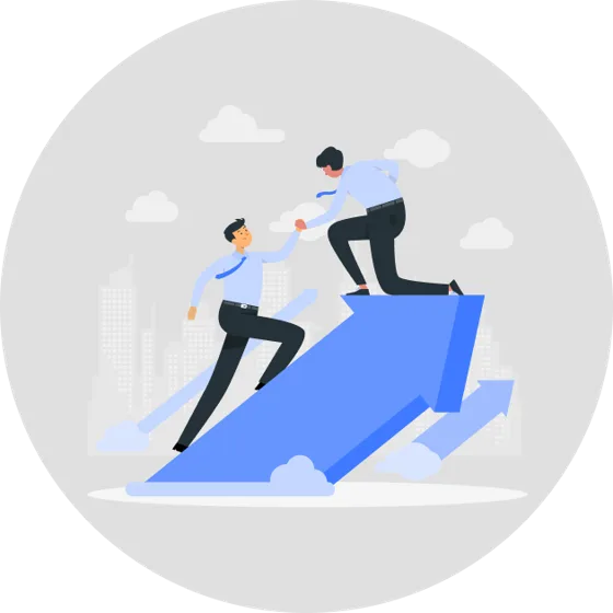 Partners climbing a growth arrow together